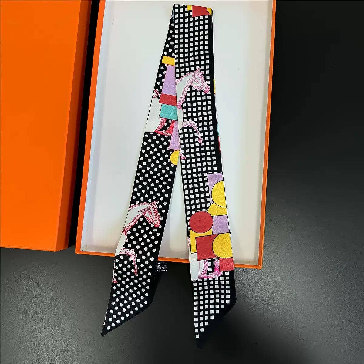 Geometric Polka Dot & Horse Print Skinny Scarf