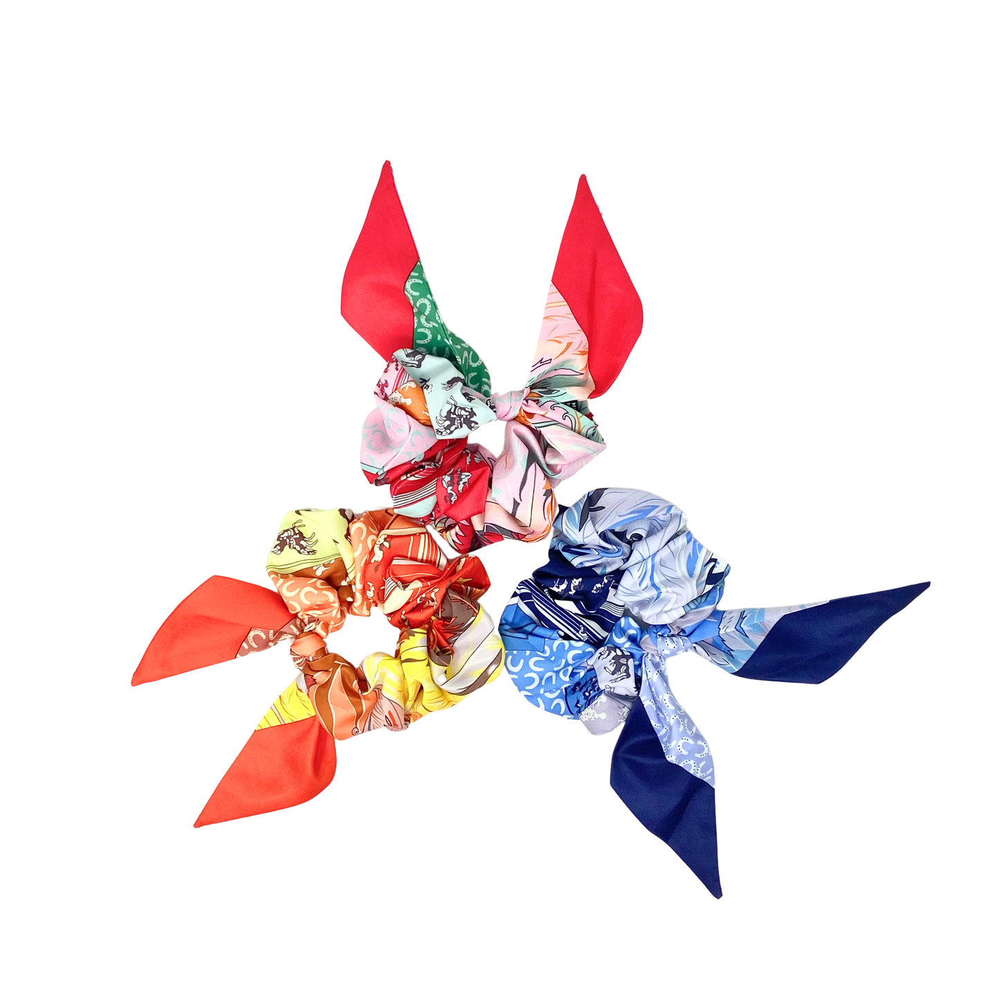 Derby Hair Scrunchie-Blue & White Horse Print