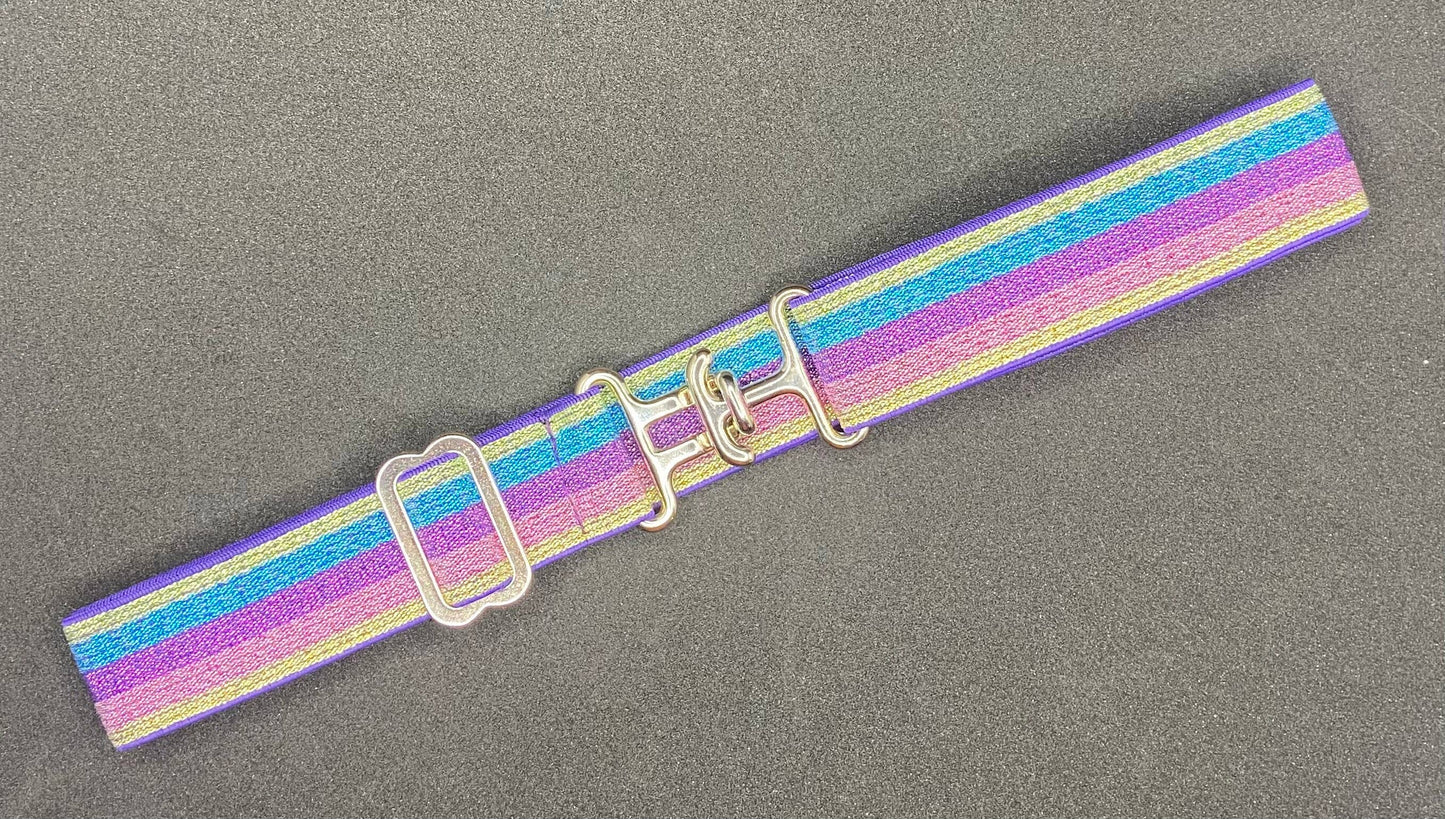 1" Purple Rainbow Sparkle Elastic Riding Belt - Adjustable Children's Equestrian Belt