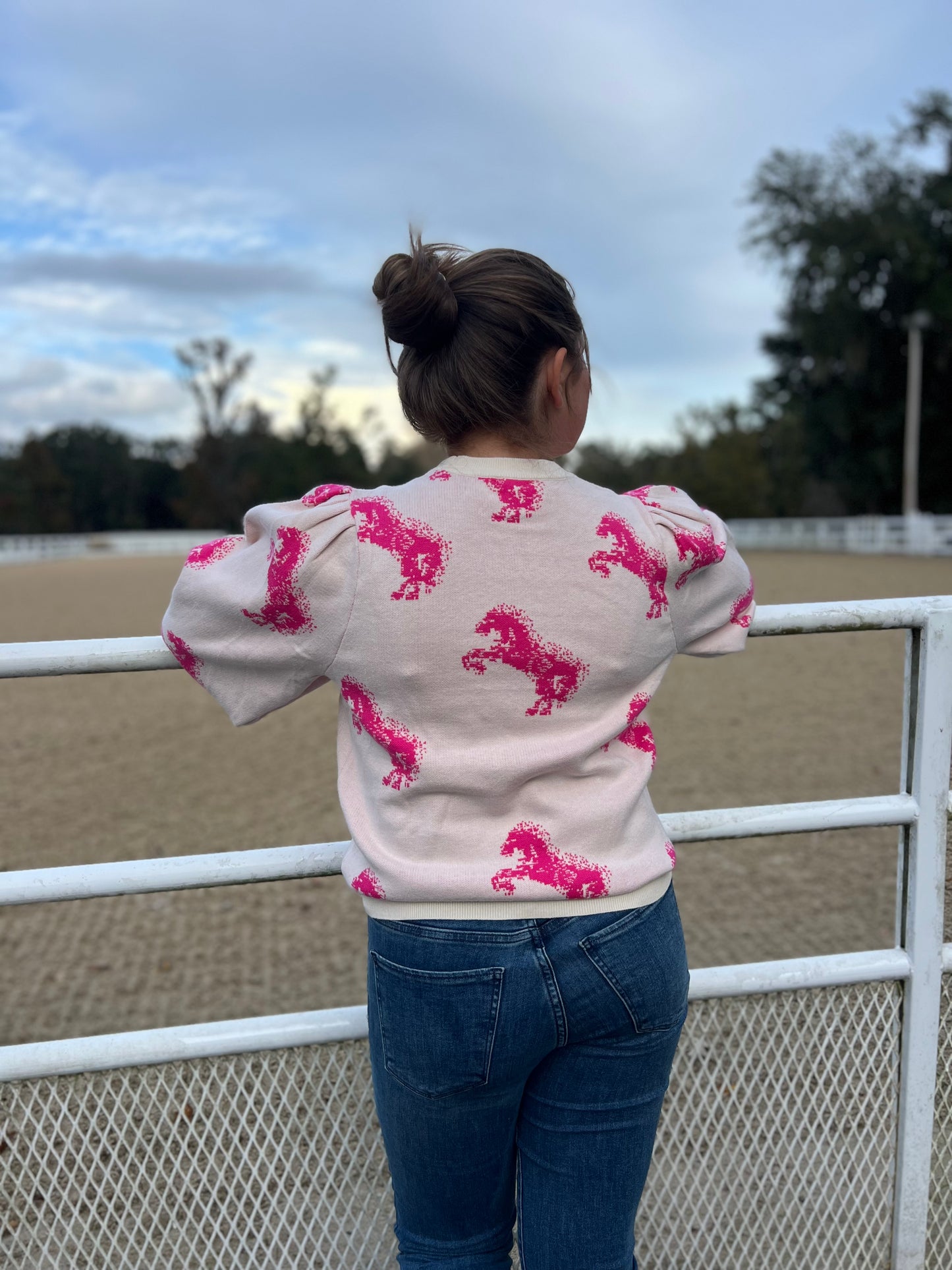 Women's Horse Motif Knit Sweater | Pink Equestrian Fashion