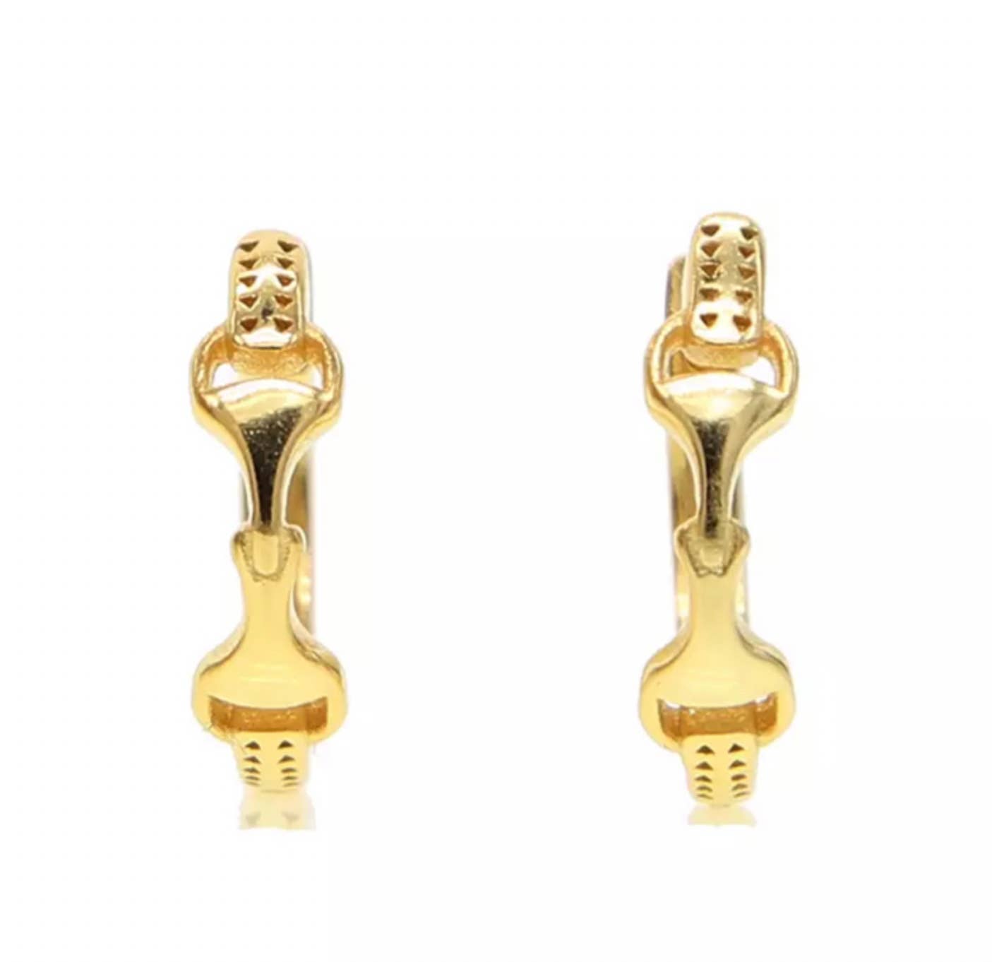 Gold earring featuring a horse bit design, excellent gift idea.