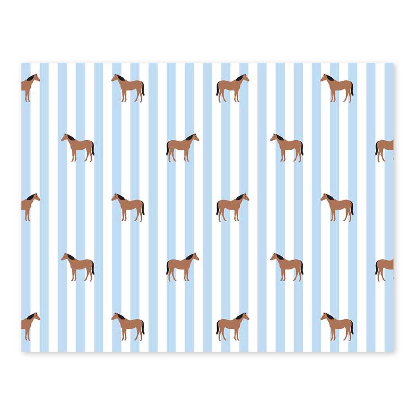 Note Cards with Pattern of horses on a blue and white striped background