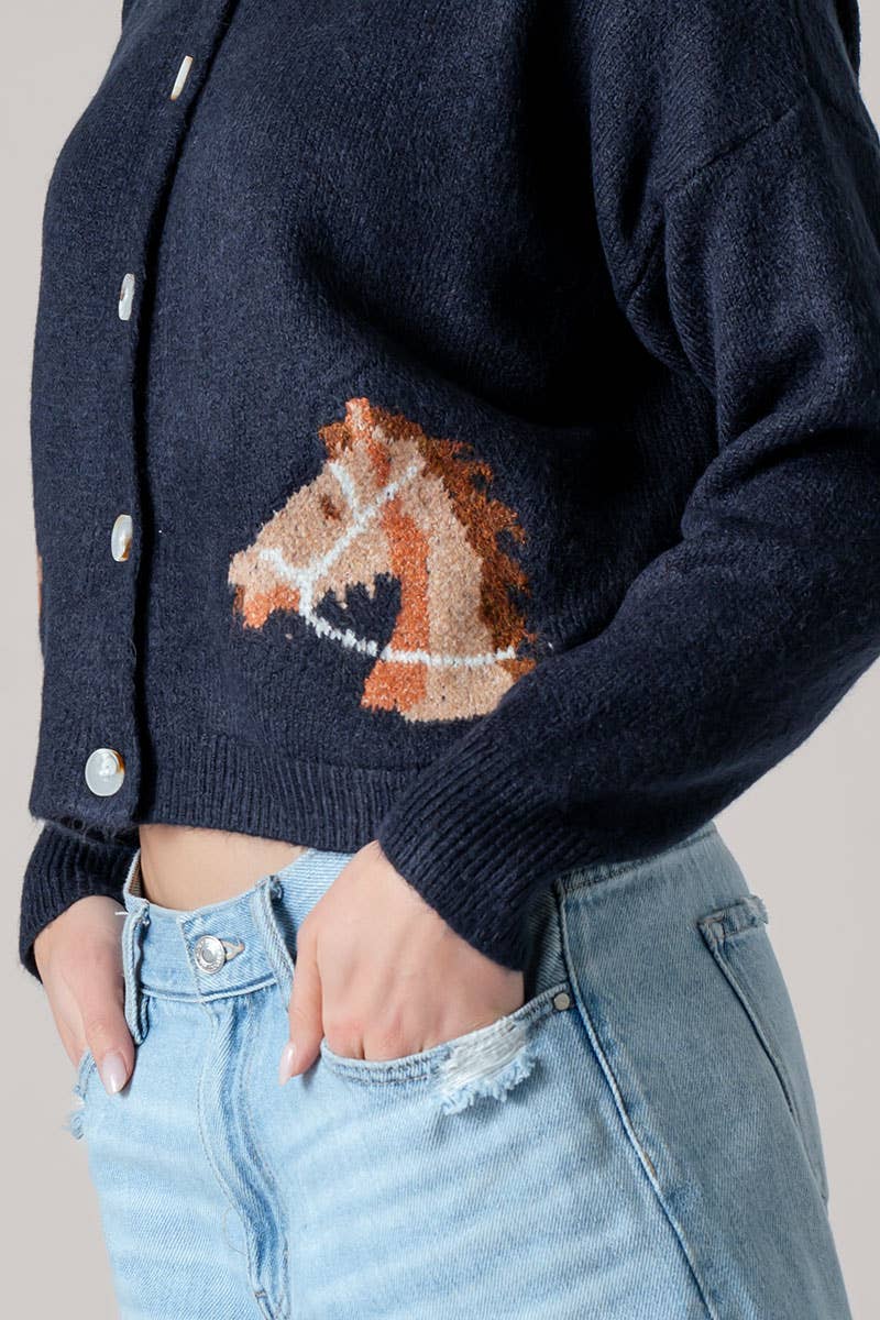 Horse Head Crew Neck Cardigan