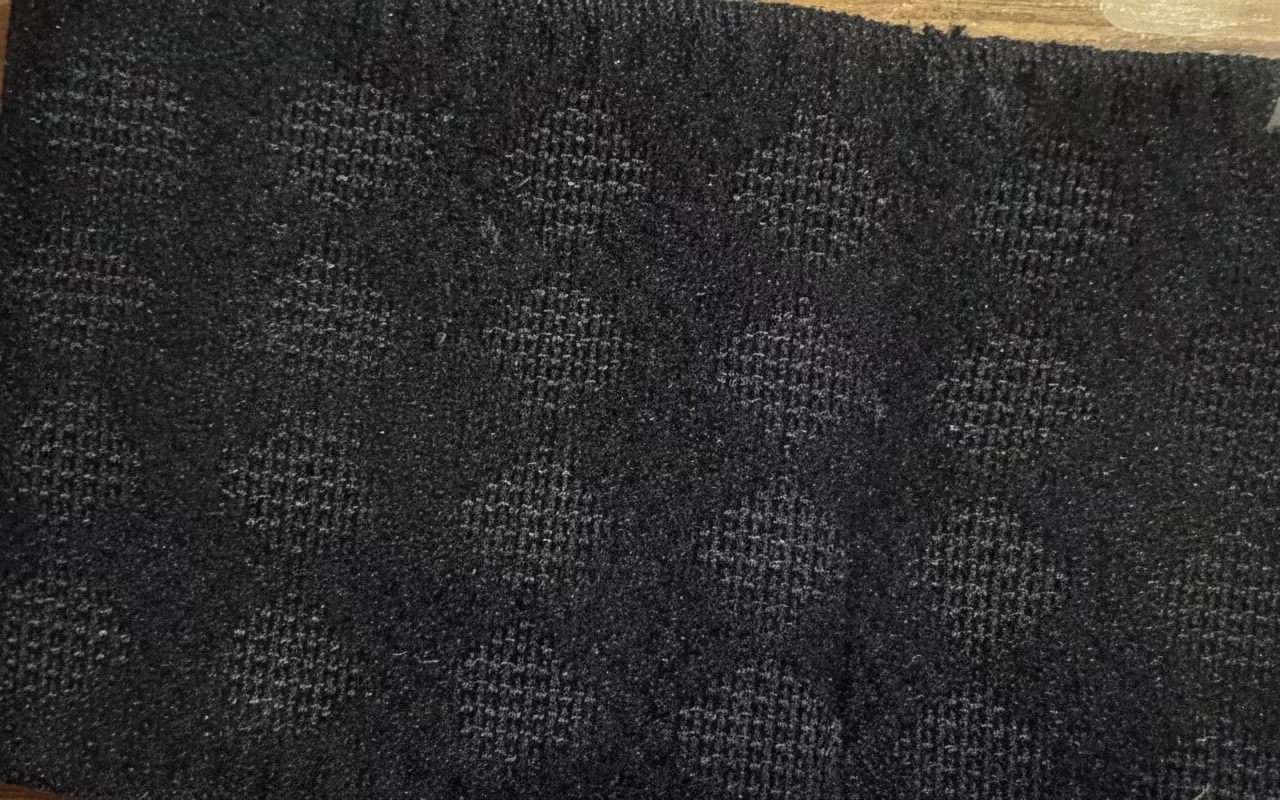 Close-up of a textured navy mat with a woven pattern