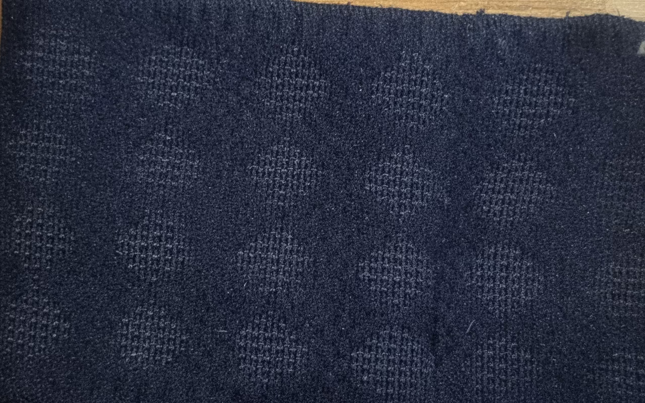 Close-up of a textured navy mat with a woven pattern