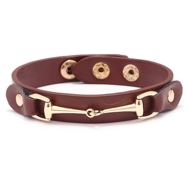 Vegan Leather Bracelet w/Gold Tone Snaffle Bit
