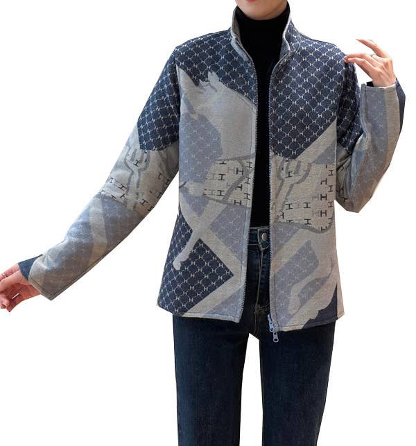 Blue Giddy Up Zipper Sweater