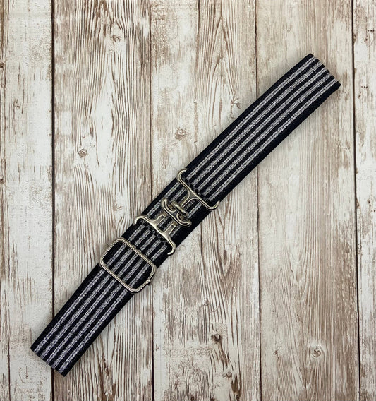 1" Equestrian Surcingle Belt - Black & Silver Stripe Sparkle