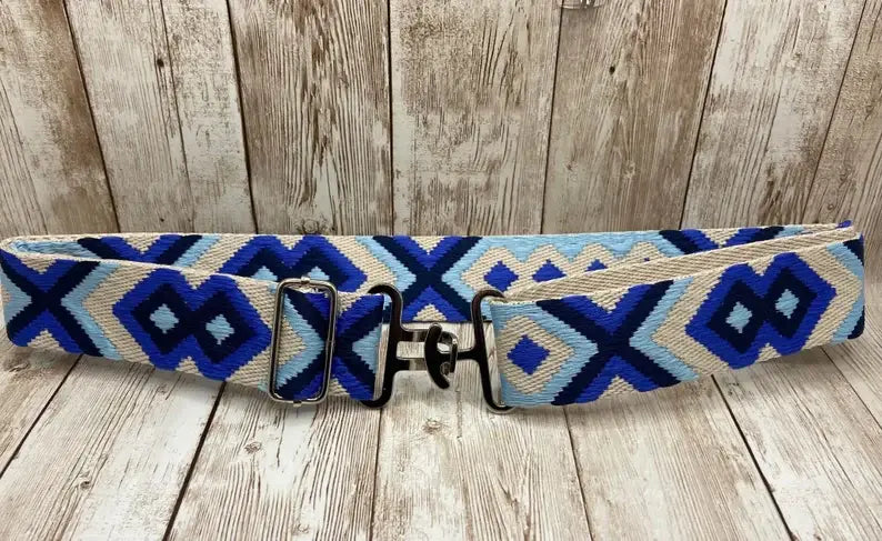 1.5" Equestrian Surcingle Webbed Belt - Royal Blue and Tan