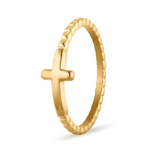 Beaded Cross Stackable Necklace | Shiny Gold