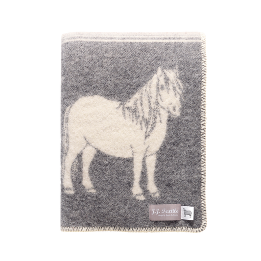 Ponies Soft Grey and Brown Wool Blanket
