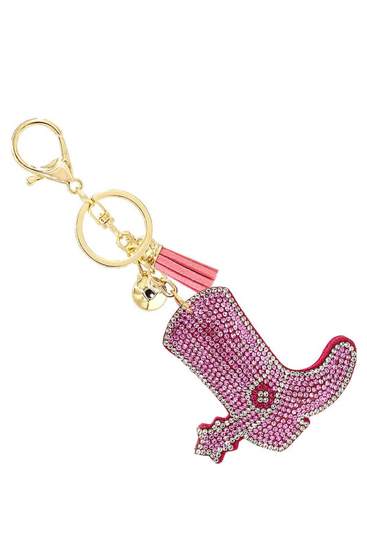 Rhinestone Cowboy Boot Tassel Keychain