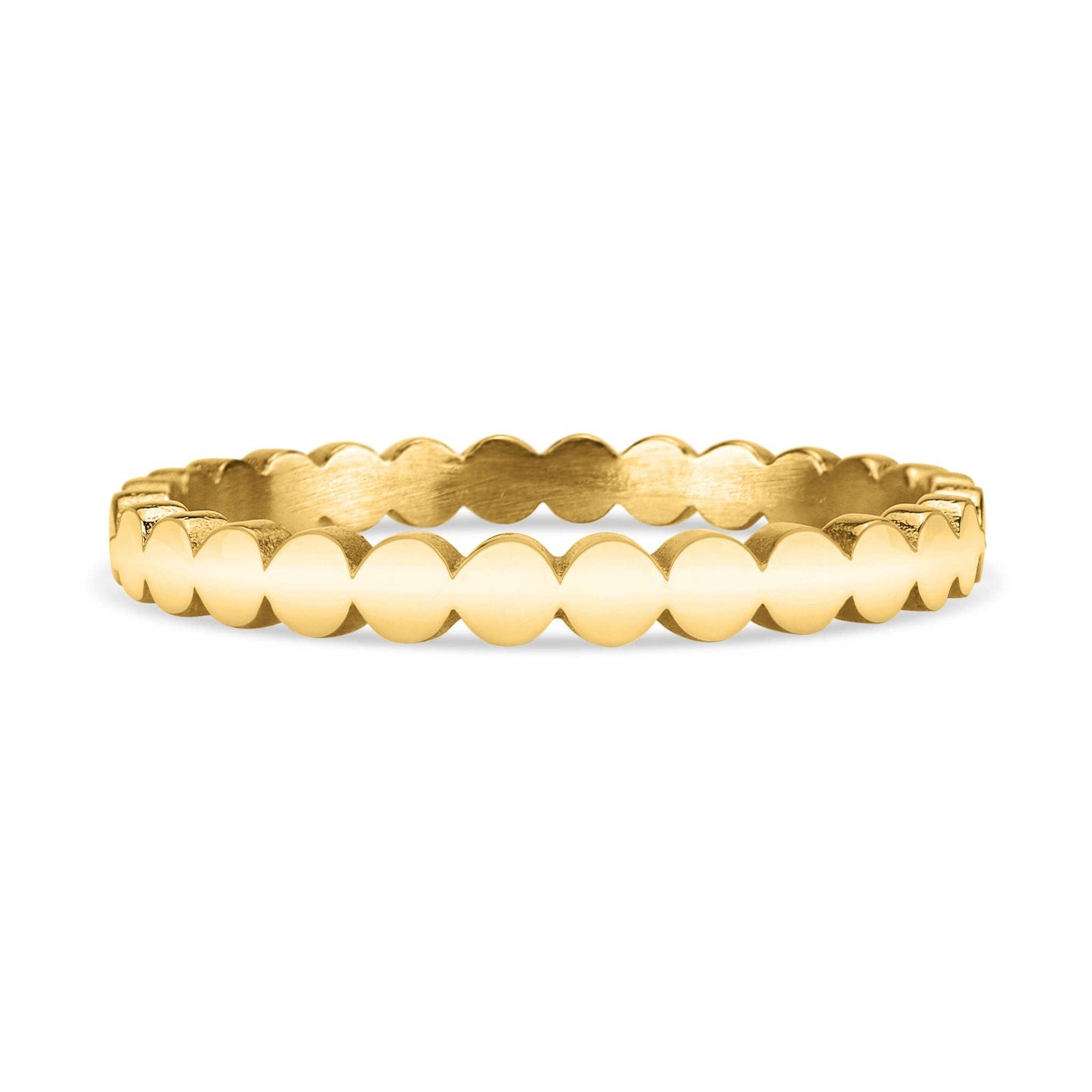 Gold beaded ring on a white background, ring is used for stacking. Makes an excellent holiday gift