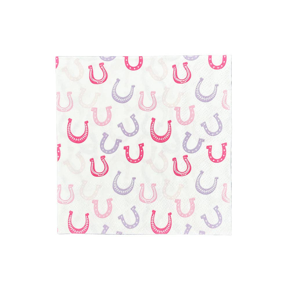 Pattern of pink and purple horseshoes on a white background