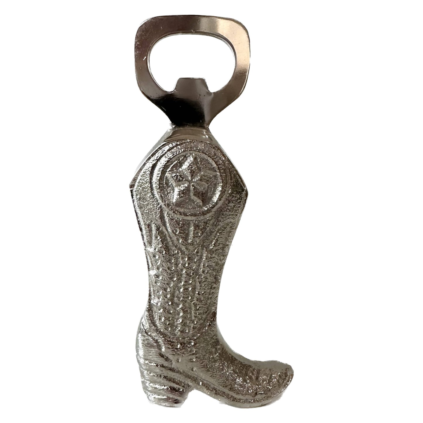 Decorative and functional cowboy boot-shaped bottle opener, ideal for equestrian-themed kitchens, barns, or home bars.