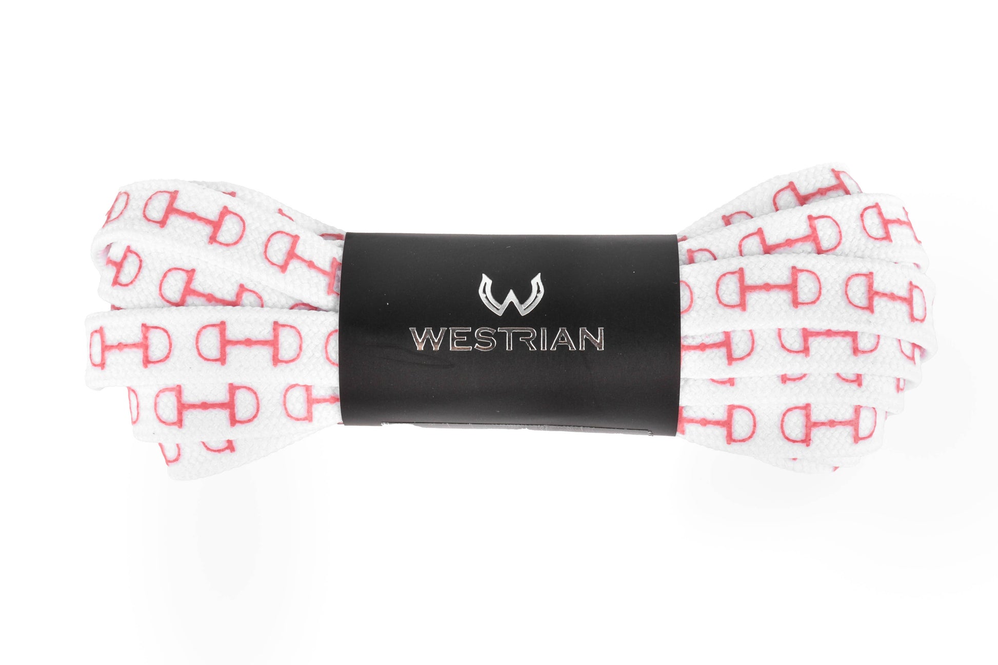 Three pairs of snaffle bit print shoelaces in black, white, and mint colors, gift set for equestrians