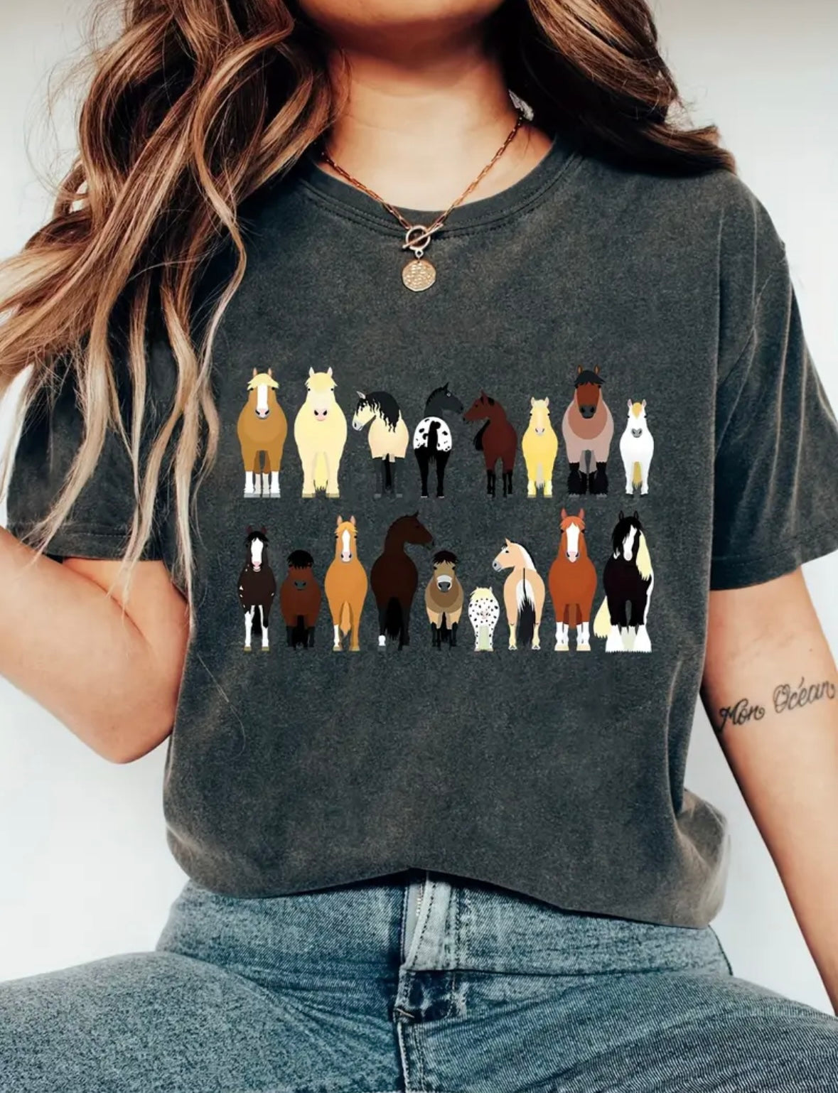 Comfortable crew neck t-shirt featuring a fun equestrian-themed graphic and horse saying, designed for casual everyday wear.