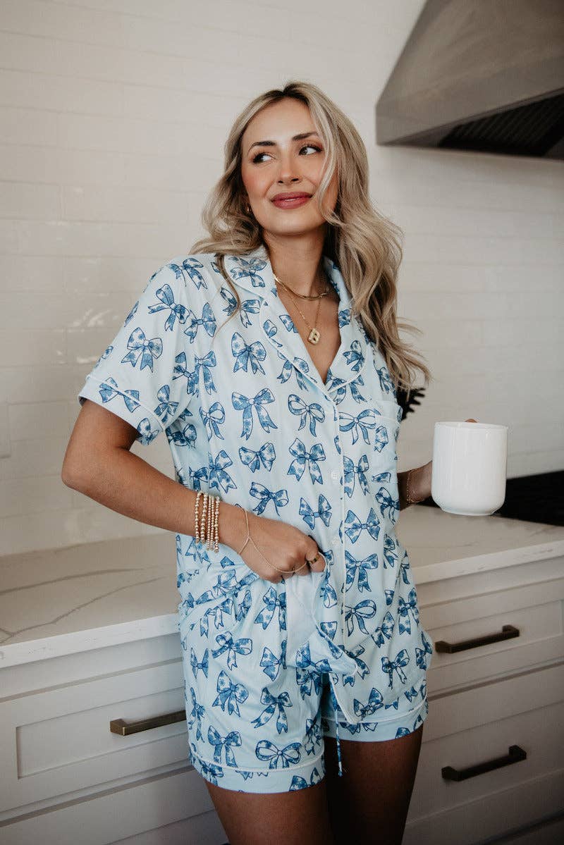 soft and cozy blue ribbon cotton pajama set, inspired by horse girls everywhere