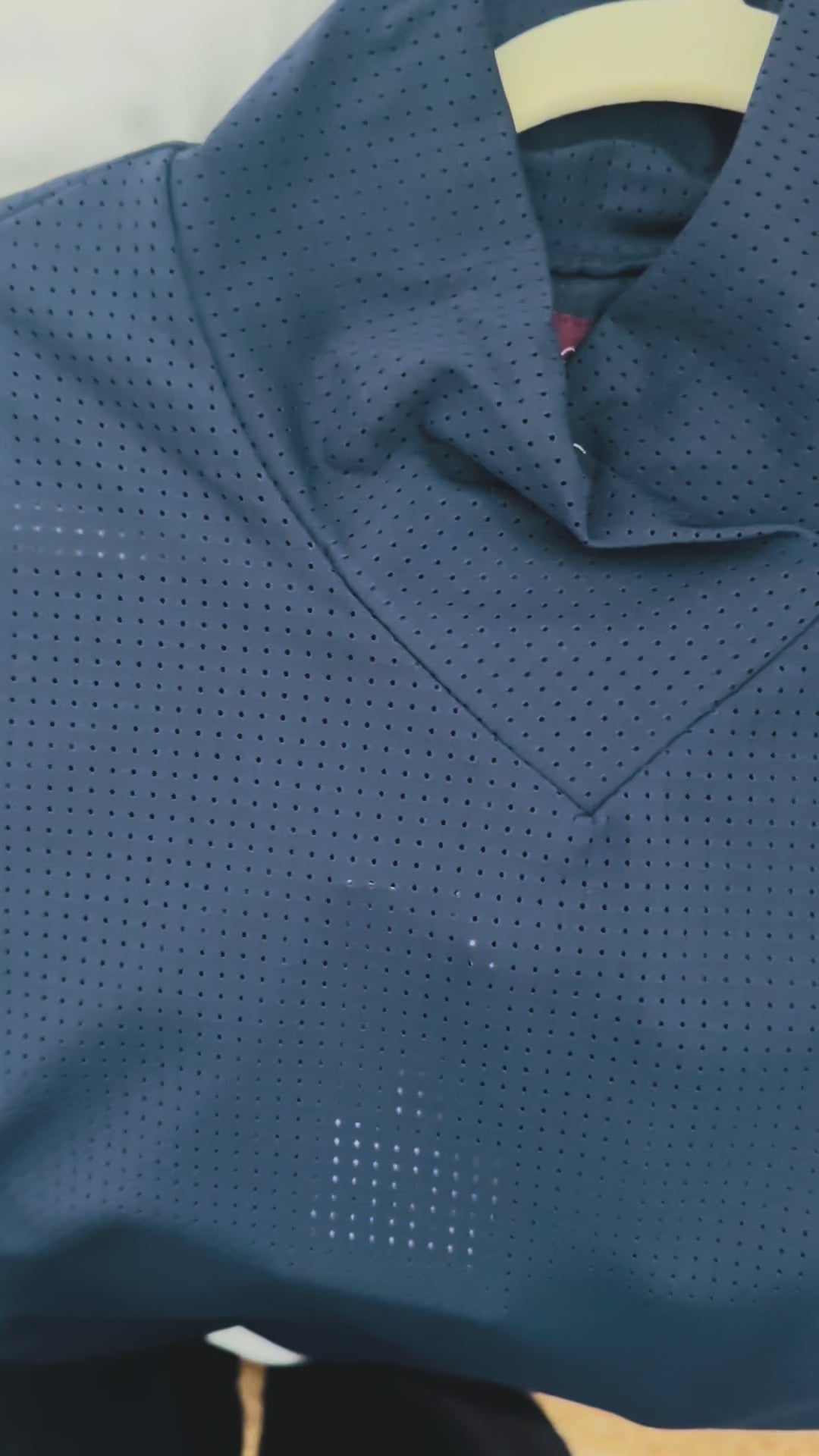 Navy horseback riding top, with mock neck. Super soft with button closure