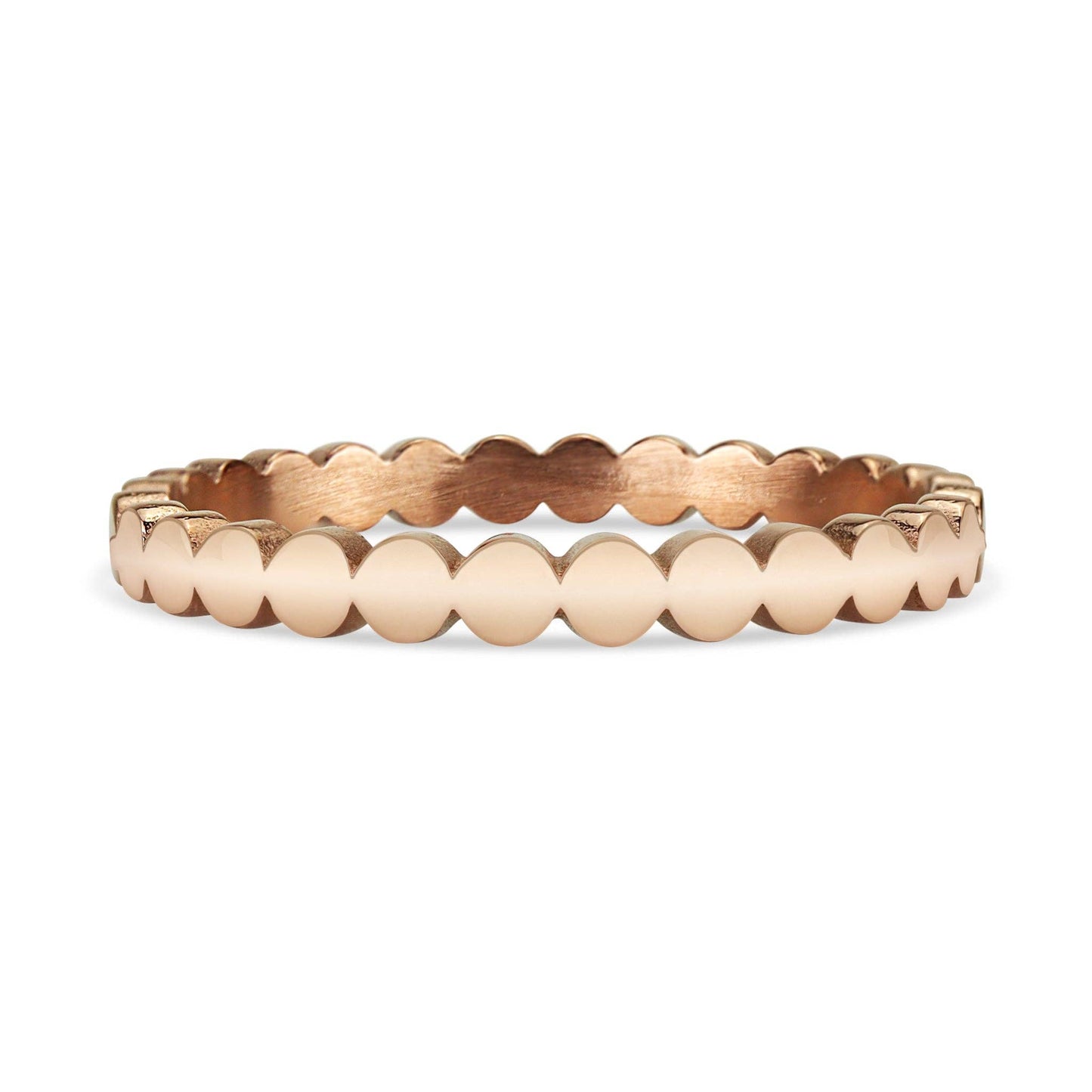 Rose gold beaded bracelet on a white background