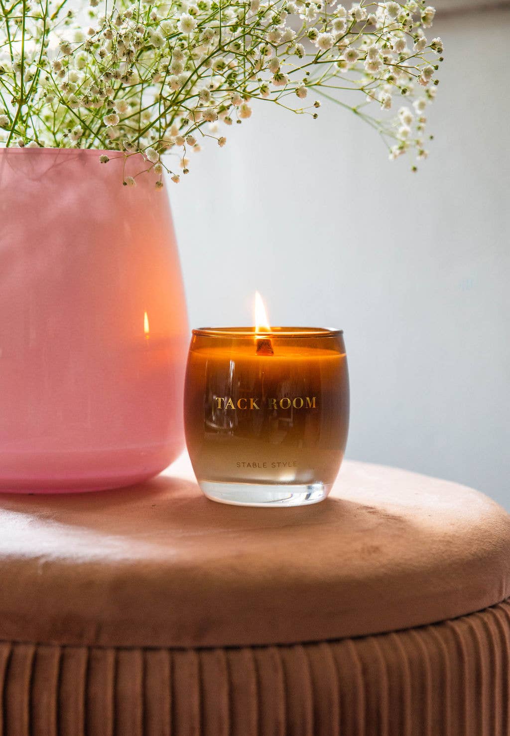 tack room soy wax candle in brown ombre jar